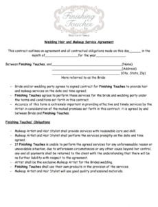 editable makeup agreement form  fill online printable fillable wedding hair stylist contract template excel