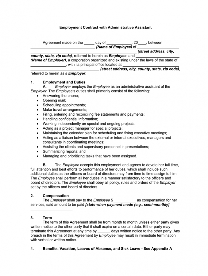 free employment contract with administrative assistant  fill out and sign  printable pdf template  signnow administrative assistant contract template example
