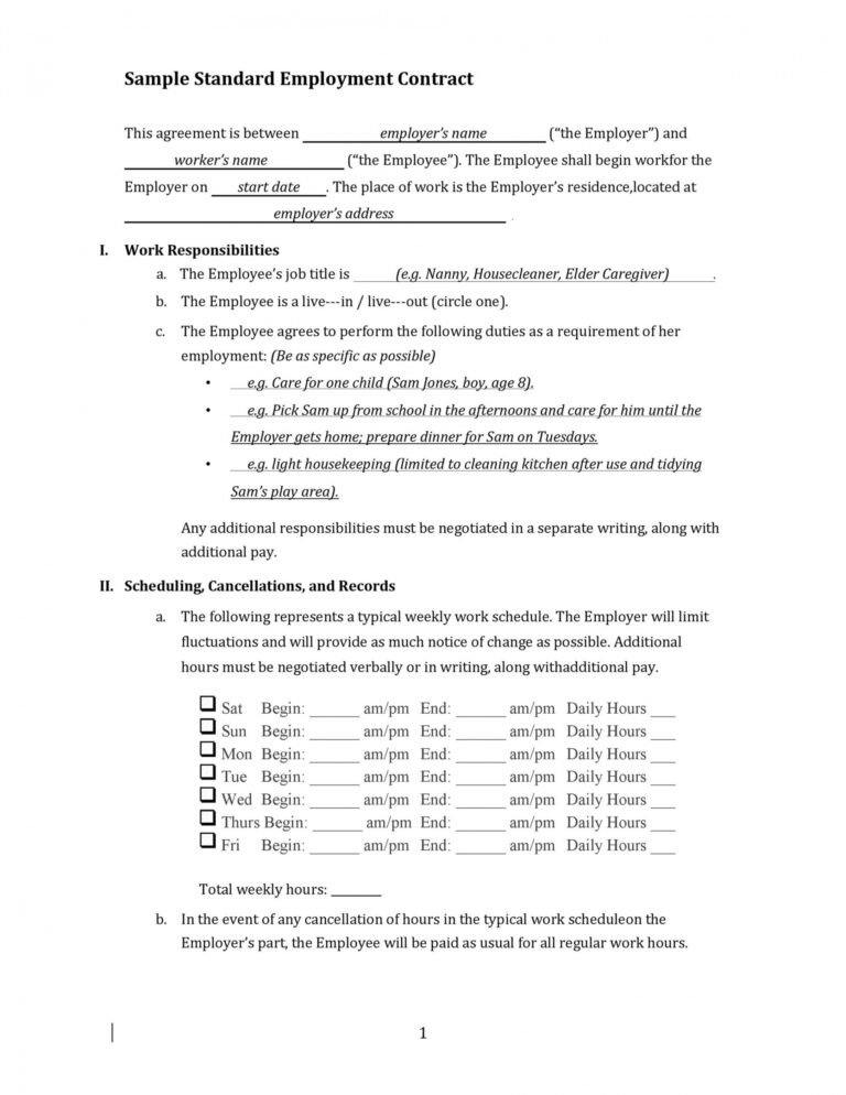 Printable 50 Readytouse Employment Contracts Samples & Templates ...