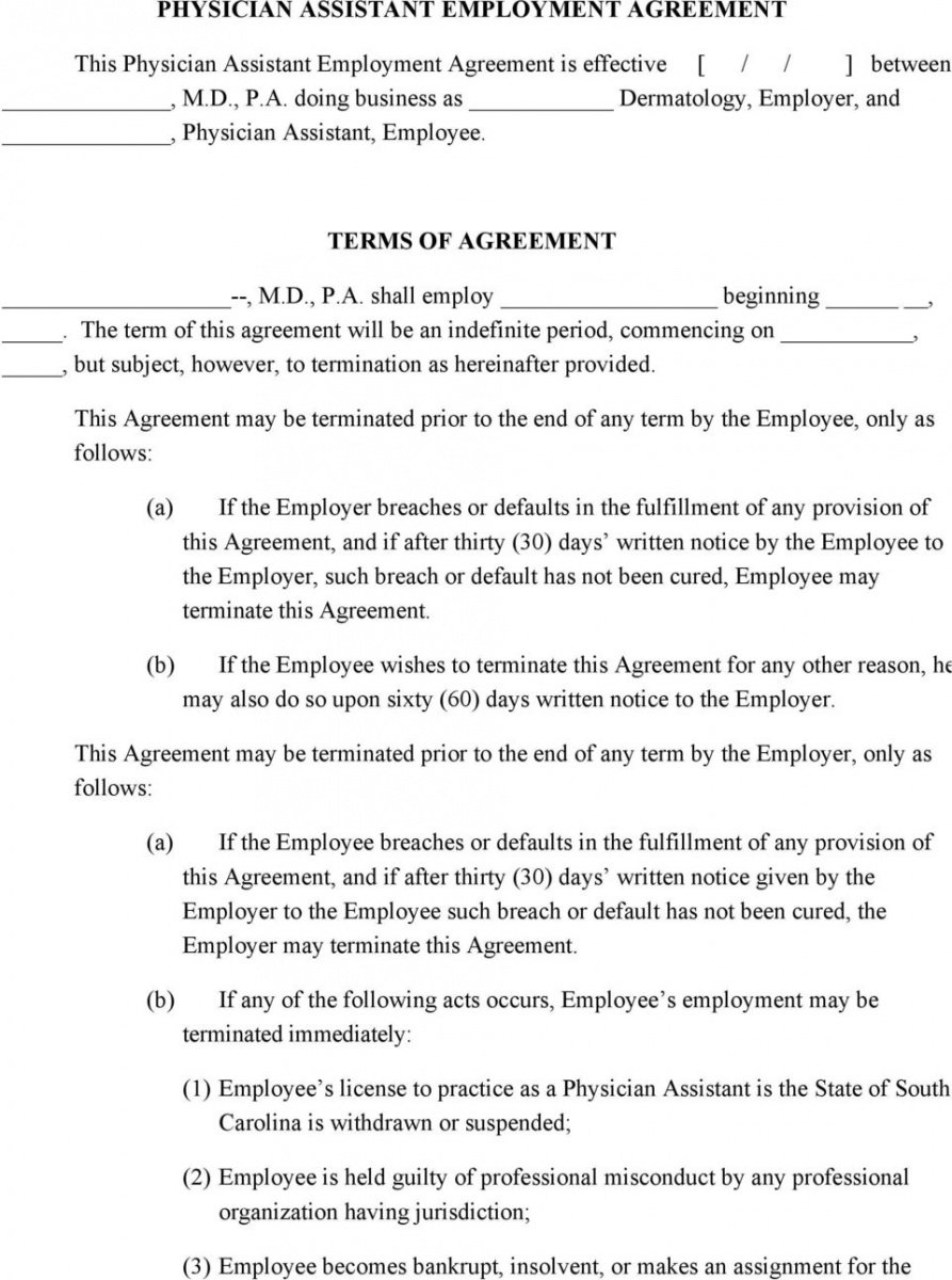 printable physician assistant employment agreement terms of agreement physician assistant employment contract template sample