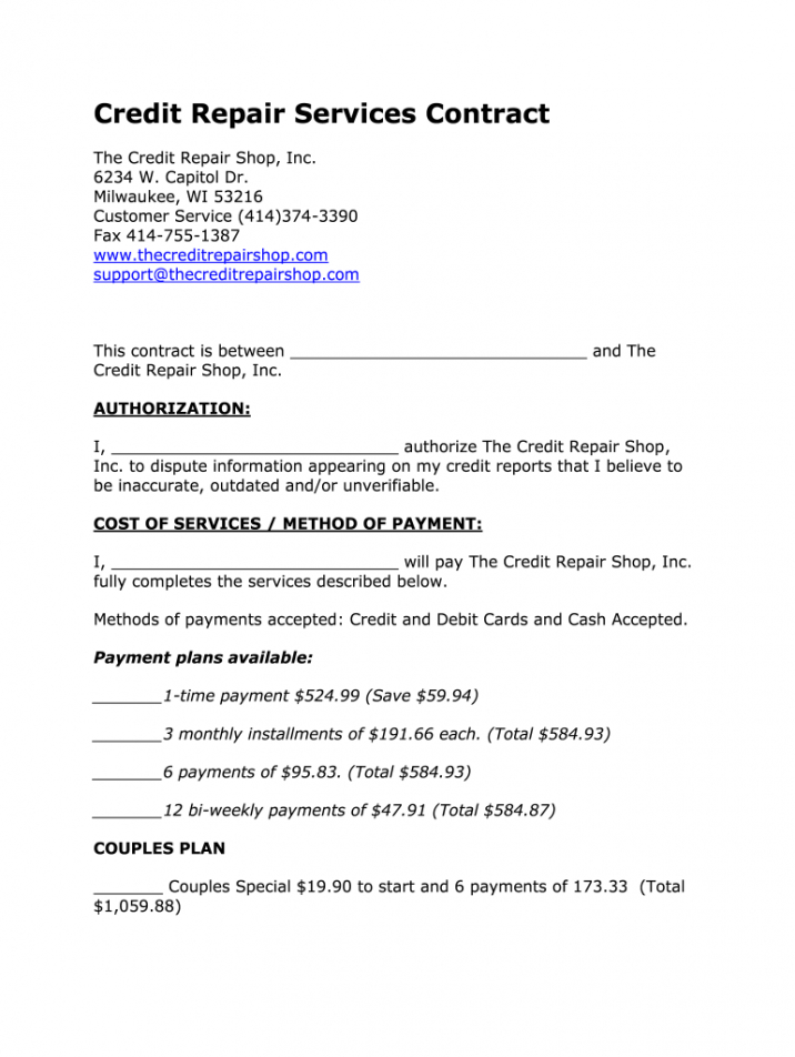 sample credit repair forms pdf  fill online printable fillable credit repair contract template pdf