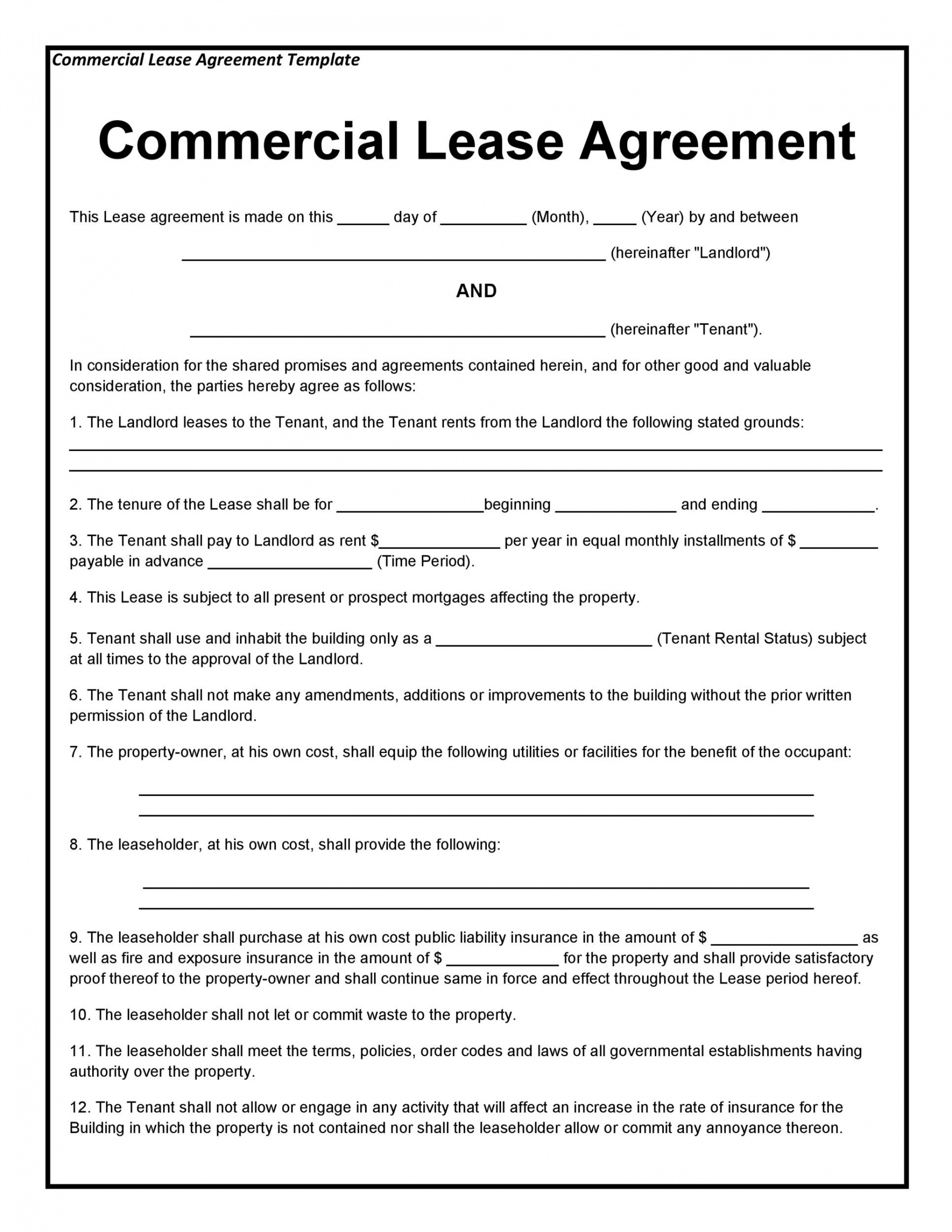 26 free commercial lease agreement templates  templatelab commercial lease contract template excel