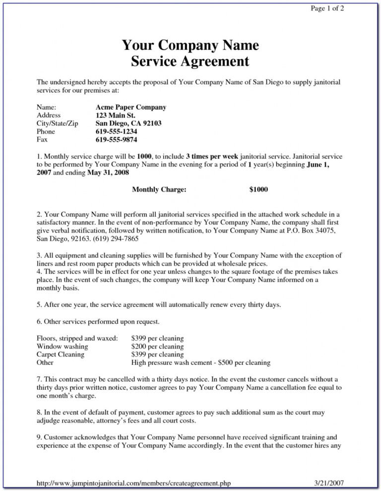 Carpet Cleaning Service Contract Templates