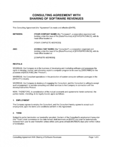 consulting agreement with sharing of software revenues revenue sharing contract template excel