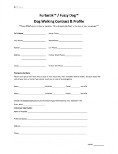 editable dog walking contract  fill online printable fillable pet care contract template example