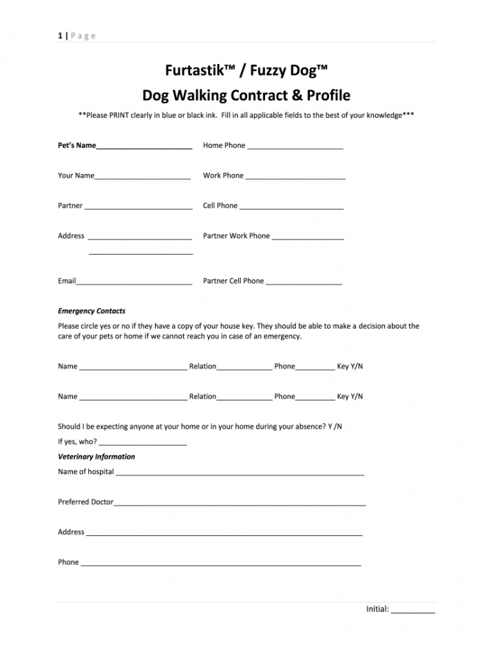 editable dog walking contract  fill online printable fillable pet care contract template example