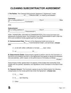 editable free cleaning subcontractor agreement template  pdf  word carpet cleaning contract template