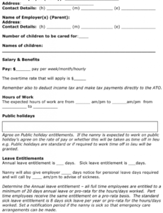 editable free nanny employment contract  doc  42kb  4 pages part time nanny contract template word