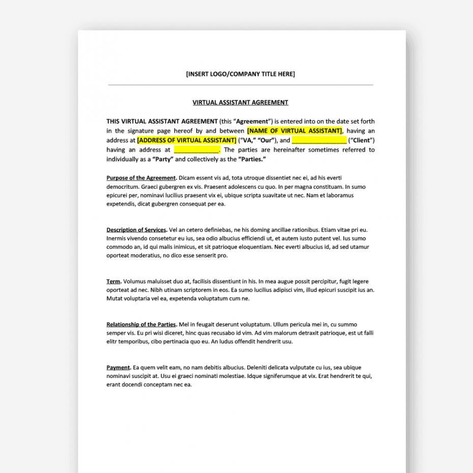 editable virtual assistant contract template personal assistant contract template word