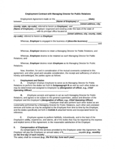 employment contract with managing director for public public relations contract template word