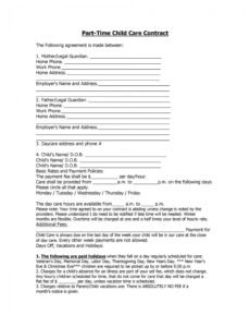 free 50 daycare child care &amp;amp; babysitting contract templates part time nanny contract template pdf