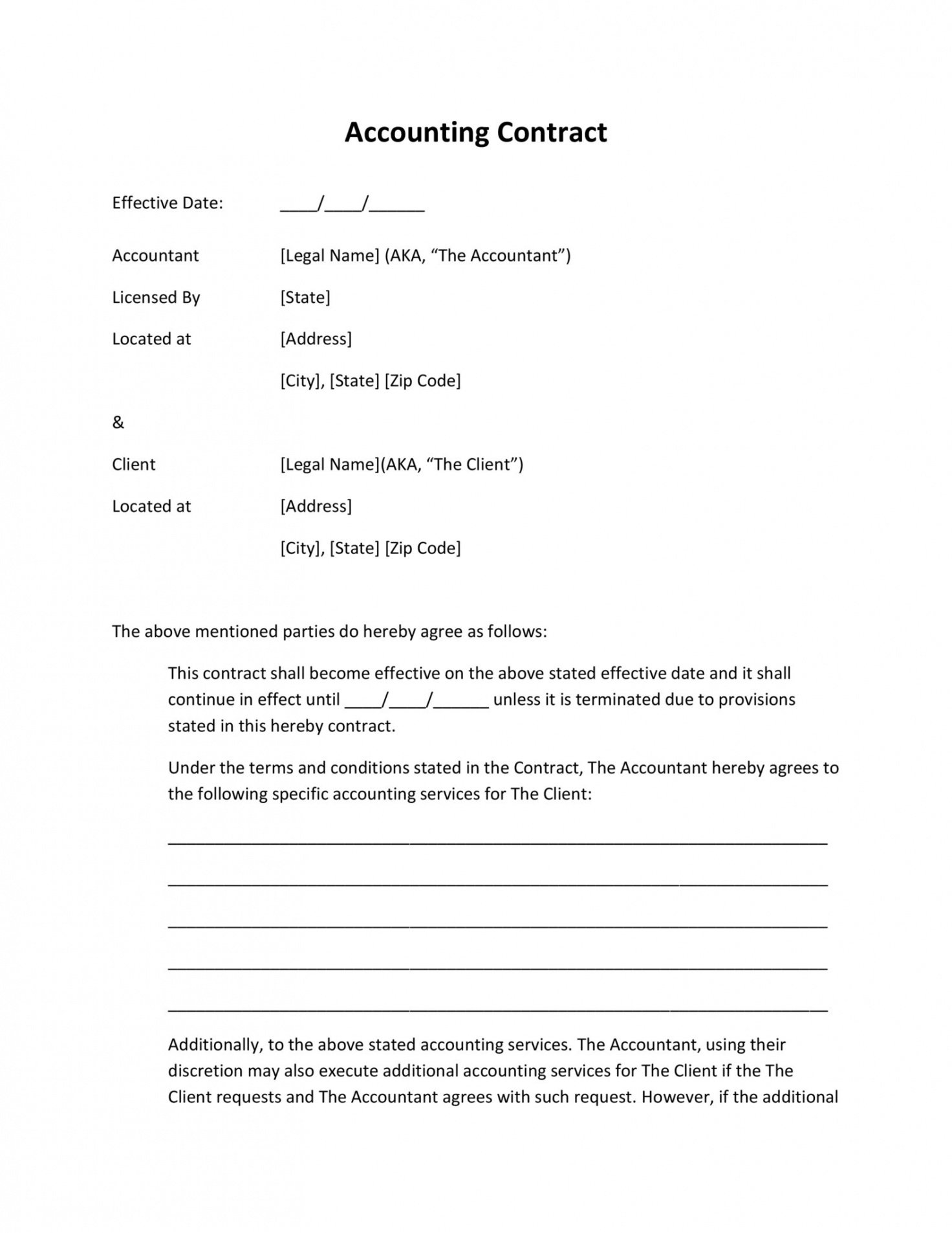 free free printable service agreements  printable agreements accounting services contract template
