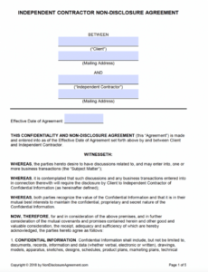 free independent contractor nondisclosure agreement nda no self harm contract template example