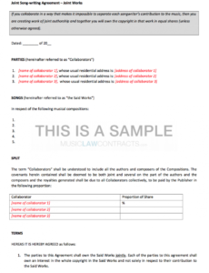 free joint songwriting contracts x2 songwriting contract template example