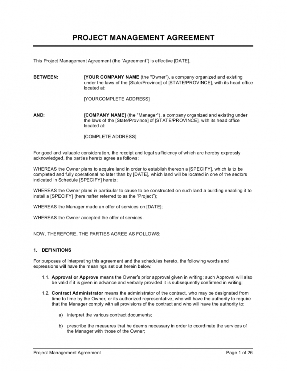 Project Management Consultant Contract Template