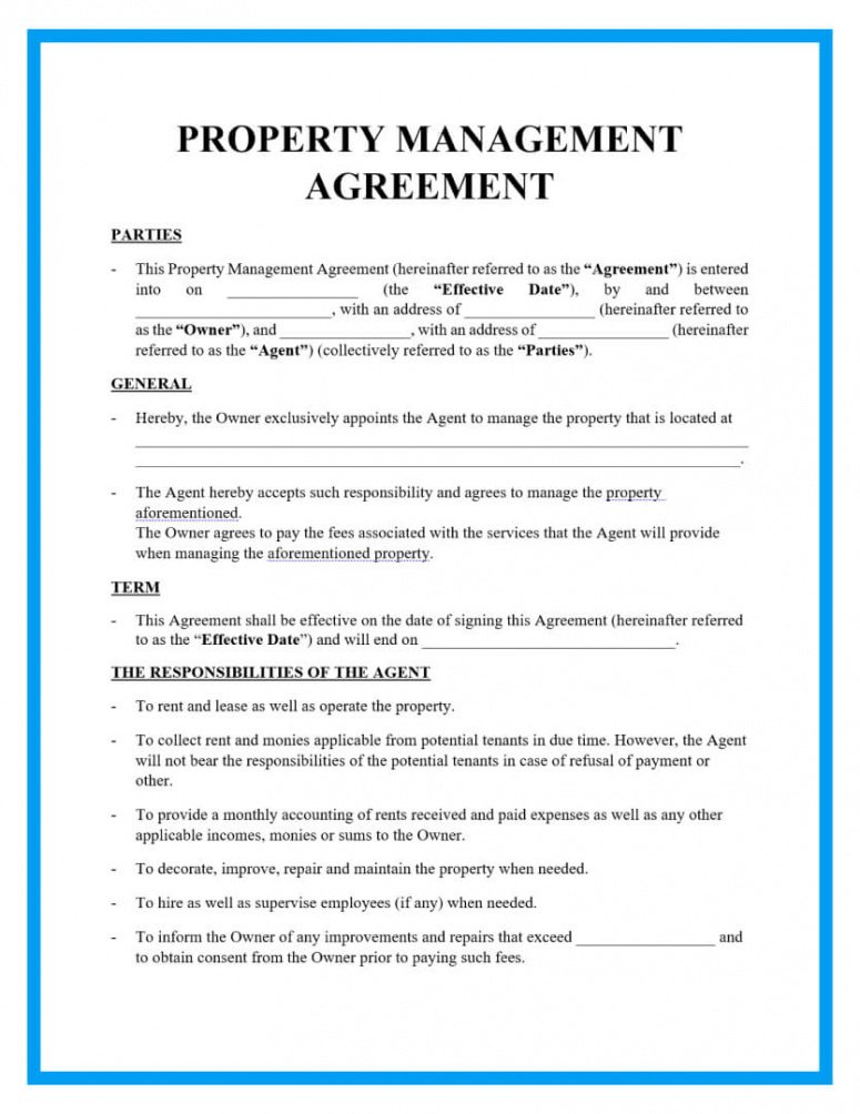 Free Property Management Agreement Form And Template Property
