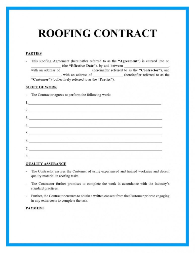 printable free roofing contract template samples roofing contract agreement template sample