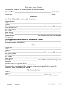 printable home improvement contract california pdf  fill online home repair contract template pdf