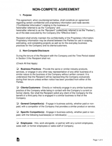 printable noncompete agreement templates  eforms no compete contract template excel