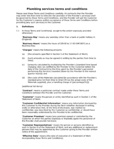 printable plumbing services terms and conditions  docular plumbing service contract template excel