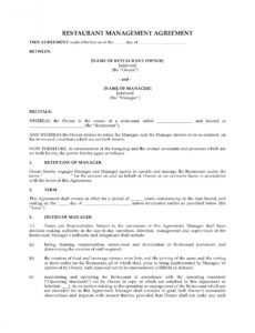 printable restaurant management agreement restaurant management contract template