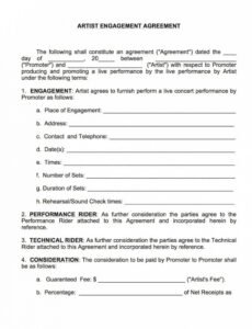 sample artist performance contract template ~ addictionary performing artist contract template sample