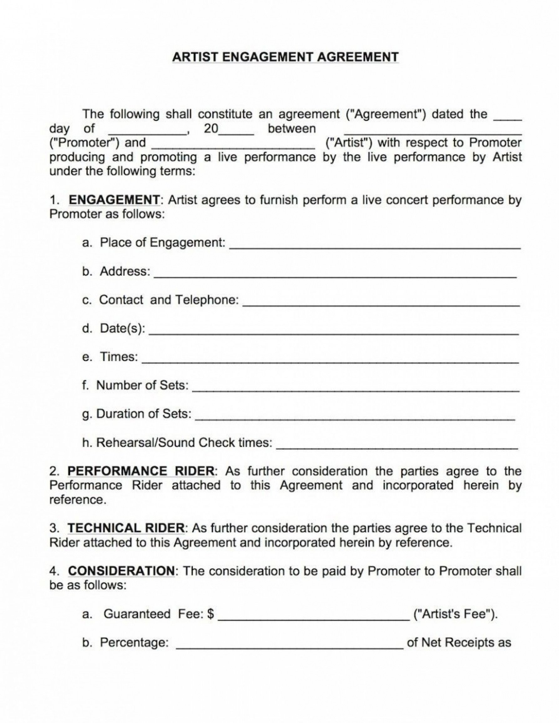 sample artist performance contract template ~ addictionary performing artist contract template sample