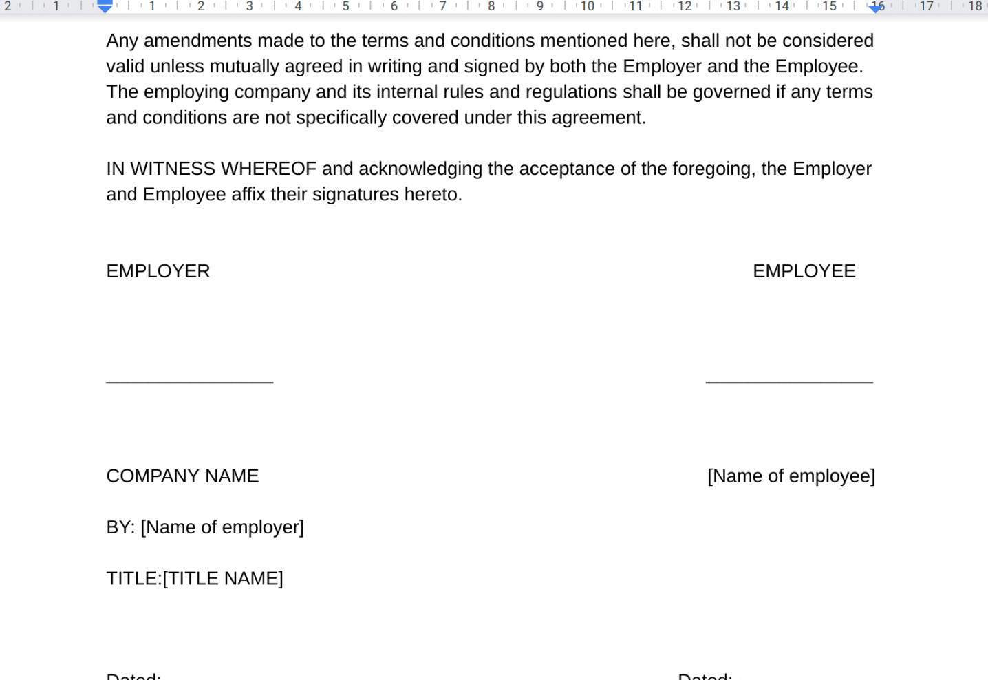 sample employee agreement bond or contract format sample templates blogger contract template excel