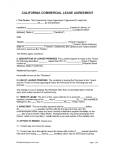 sample free california commercial lease agreement  pdf  ms word commercial lease contract template
