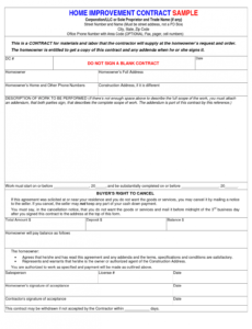 sample home repair contract template  free printable documents home repair contract template excel