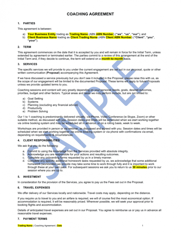 Business Coaching Contract Template