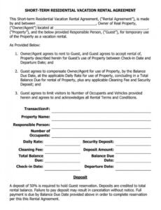 Costum Vacation Home Rental Contract Template  Sample