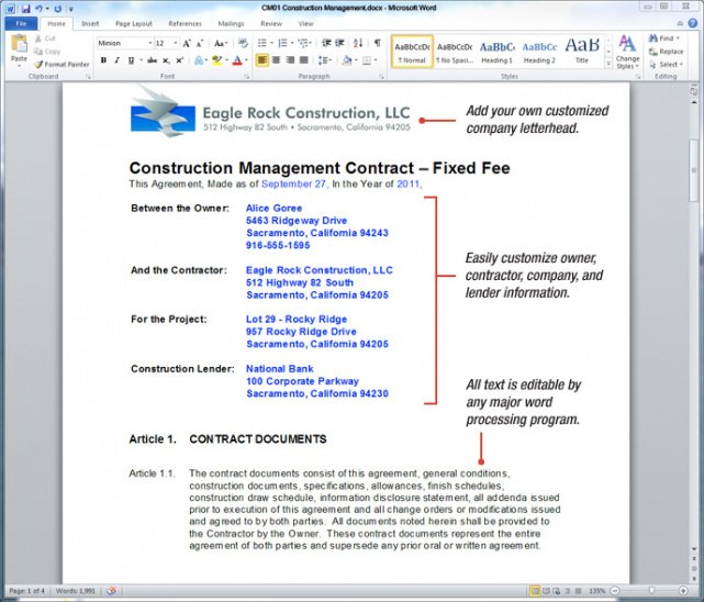 Editable Commercial Interior Design Contract Template Excel Sample