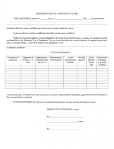 Equipment Rental Contract Template Pdf Sample