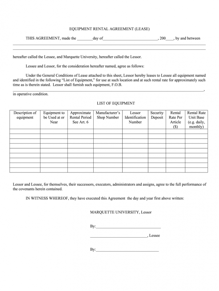Equipment Rental Contract Template Pdf Sample