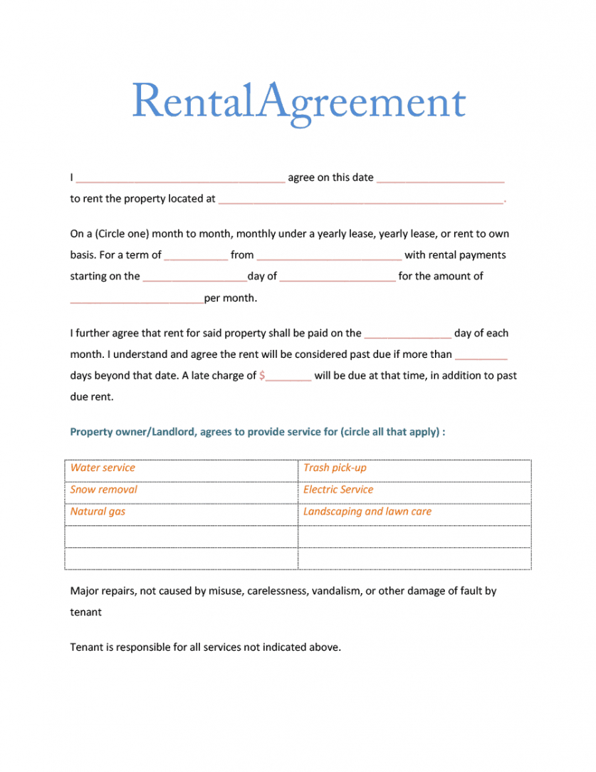 Free Room Rental Contract Template Word