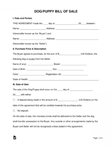 Printable Puppy Purchase Contract Template Doc Example