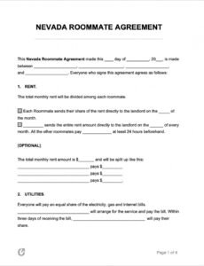 Printable Roommate Rental Contract Template  Sample