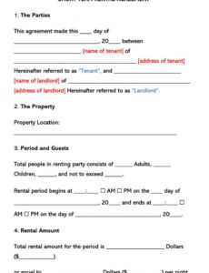 Printable Vacation Home Rental Contract Template Excel