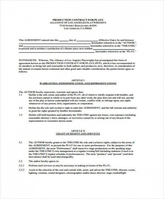 Printable Video Production Contract Template