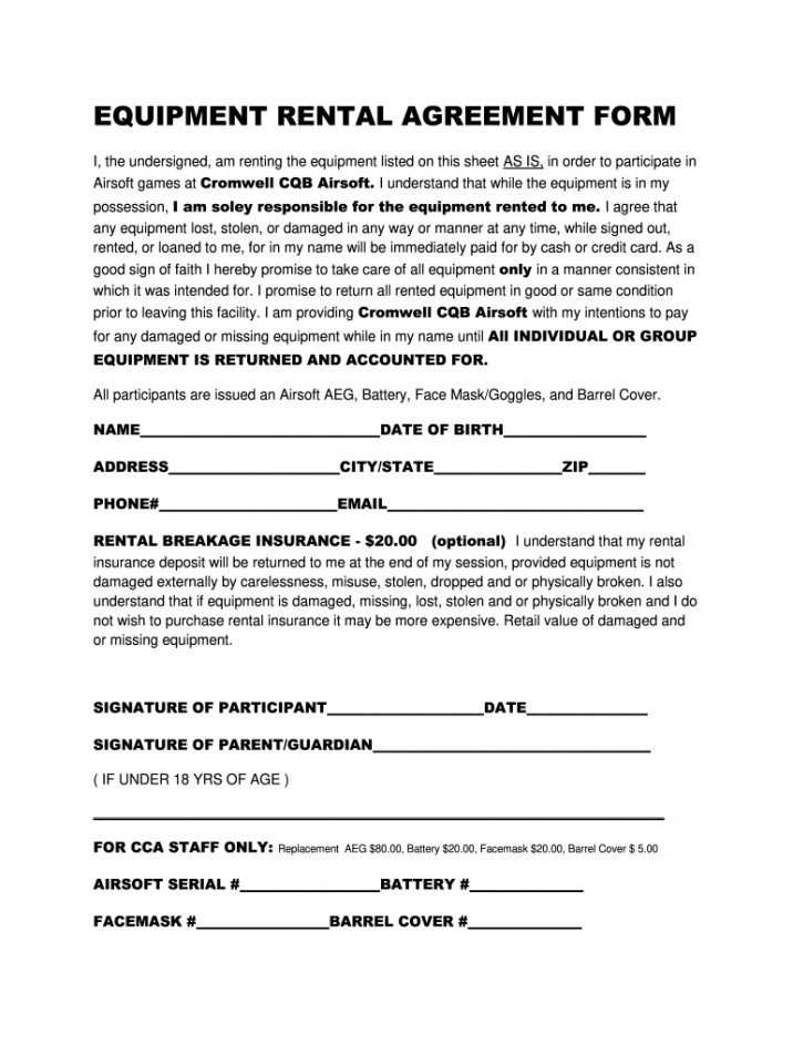 Professional Equipment Rental Contract Template Pdf