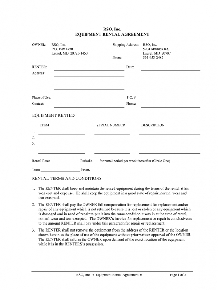 Professional Equipment Rental Contract Template Word Sample
