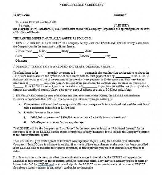 Editable Car Lease To Own Contract Template Pdf Example