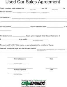 Printable Contract Template For Selling A Car Privately Excel Example
