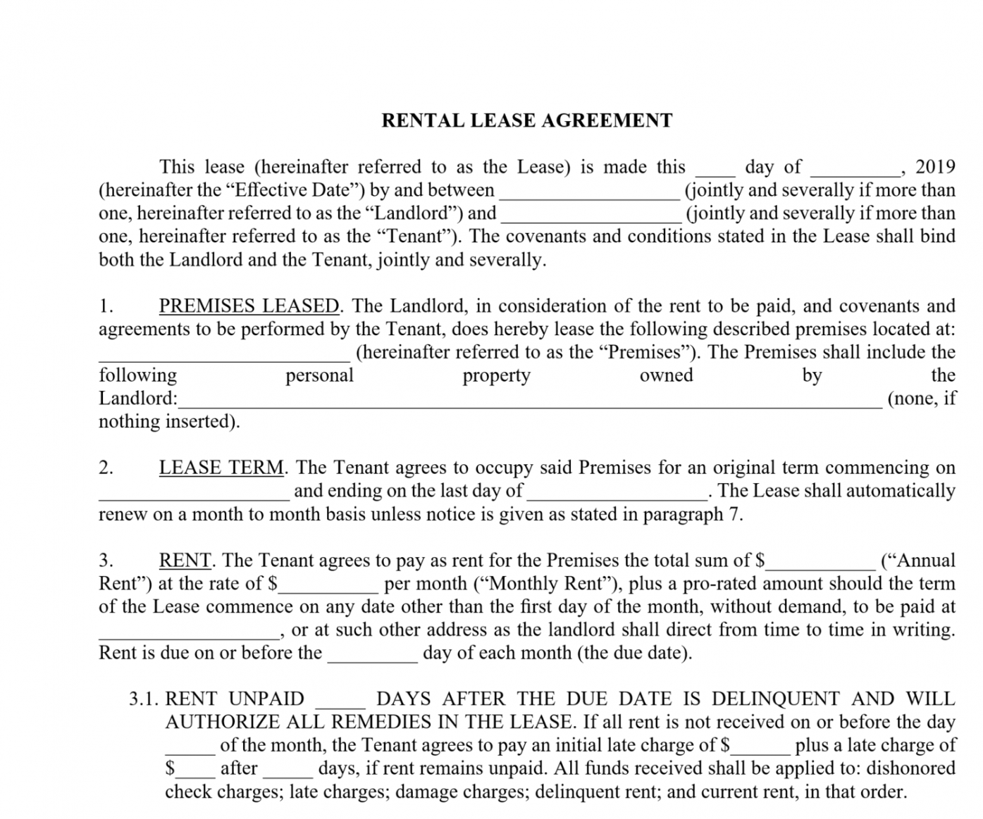Professional Leasing Contract Template Excel