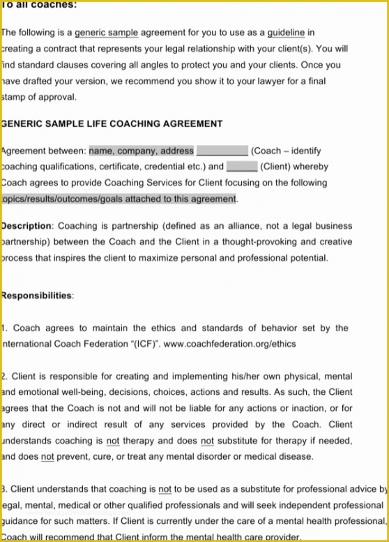 Professional Life Coaching Contract Template Word