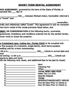 Professional Short Term Rental Contract Template Excel Example