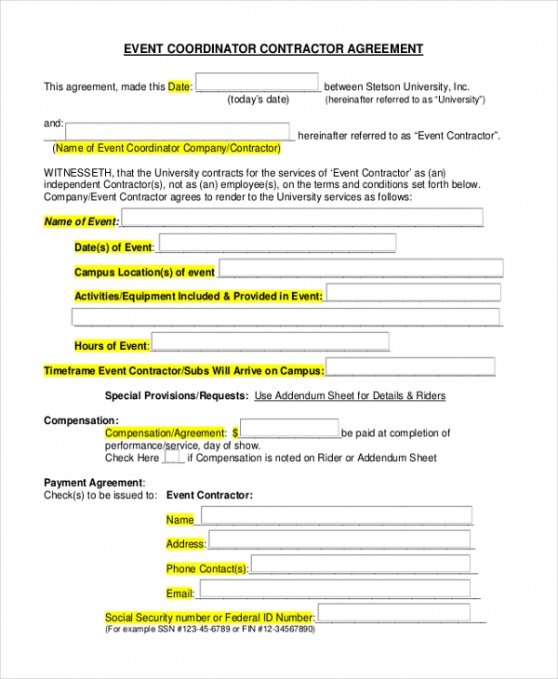 Costum Event Manager Contract Template Pdf