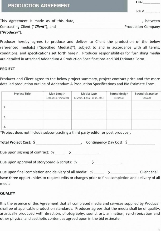 Costum Film Production Contract Template Doc