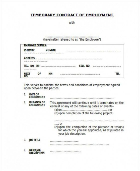 Costum Temporary Job Contract Template Word Sample